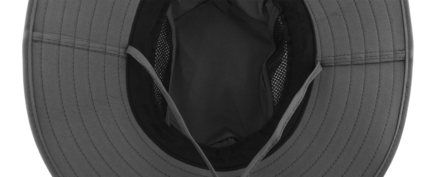 Built in sweatband removes sweat from eyes and face.