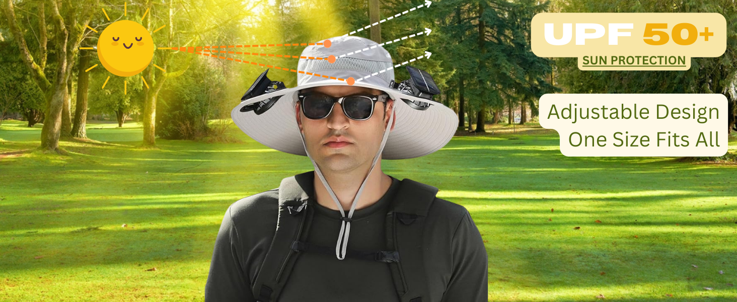 Outdoor Wide Brim Sun Hat with 2 Solar Fan