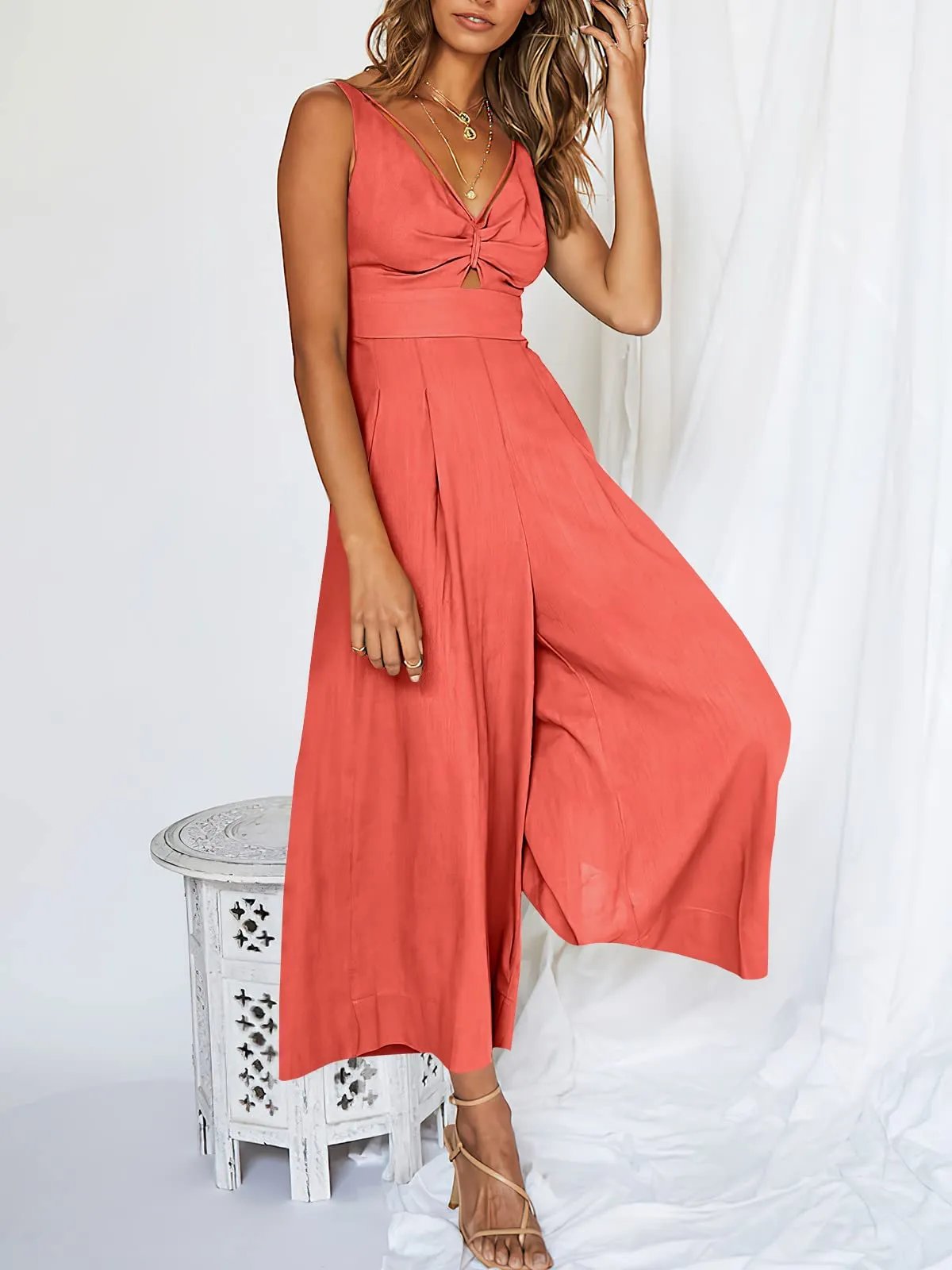 🔥Hot Sale - 49% OFF🔥V Neck Cutout High-Waist Jumpsuits