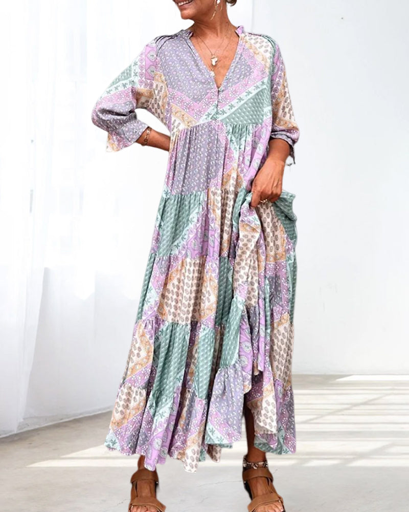 🔥This Week's Special Offer - 49% off🔥-🌈Colorful Printed Dress with 3/4 Sleeves