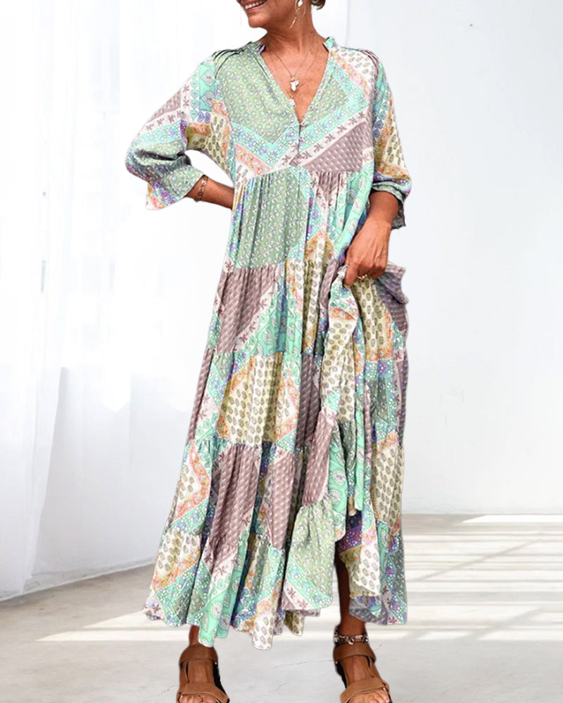 🔥This Week's Special Offer - 49% off🔥-🌈Colorful Printed Dress with 3/4 Sleeves