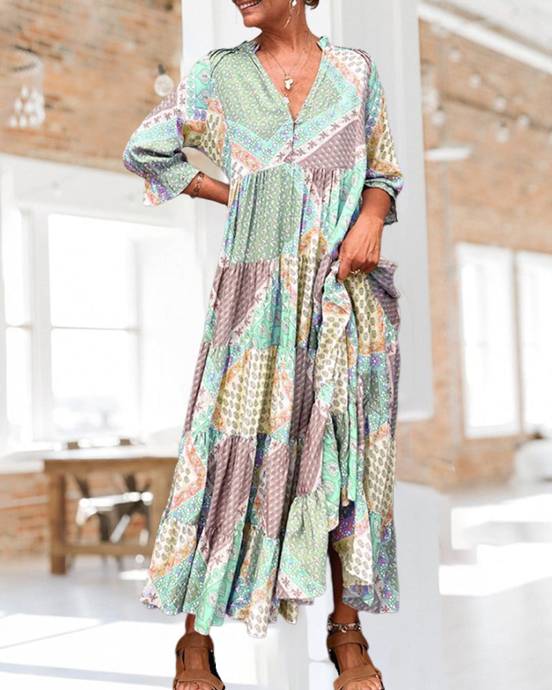 🔥This Week's Special Offer - 49% off🔥-🌈Colorful Printed Dress with 3/4 Sleeves