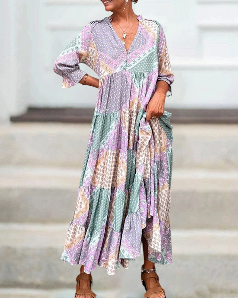 🔥This Week's Special Offer - 49% off🔥-🌈Colorful Printed Dress with 3/4 Sleeves