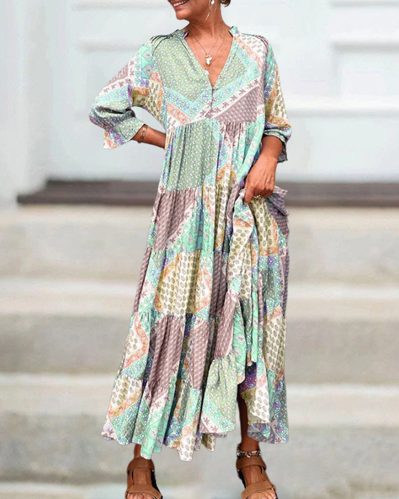 🔥This Week's Special Offer - 49% off🔥-🌈Colorful Printed Dress with 3/4 Sleeves