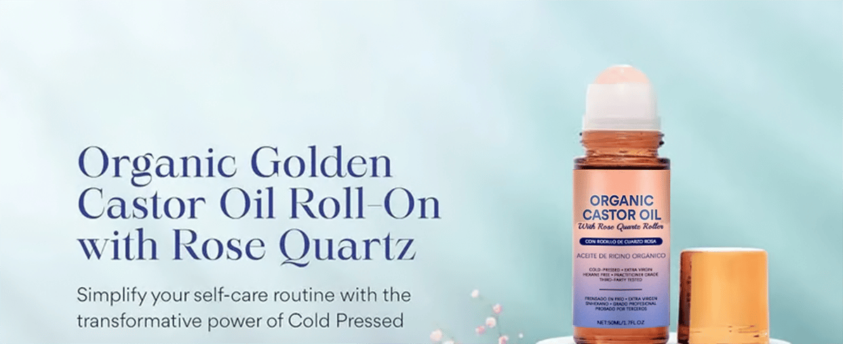 🏆#1 Best Seller ⏰Organic Golden Castor Oil Roll-On with Rose Quartz