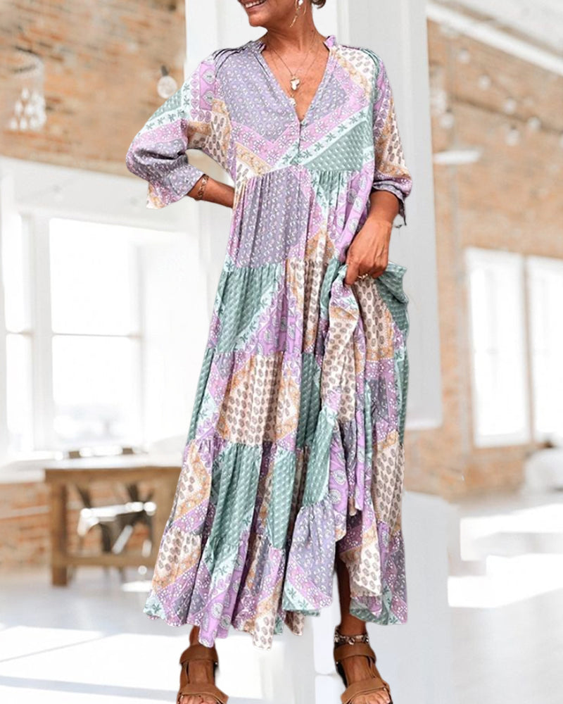 🔥This Week's Special Offer - 49% off🔥-🌈Colorful Printed Dress with 3/4 Sleeves
