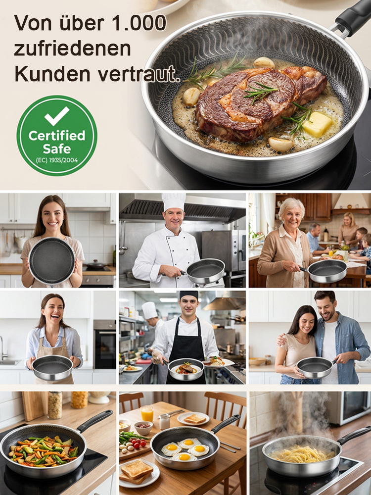 ✅ 100 % PFOA-frei & gesund✨ Professionelle 316L Edelstahlpfanne – ohne Beschichtung