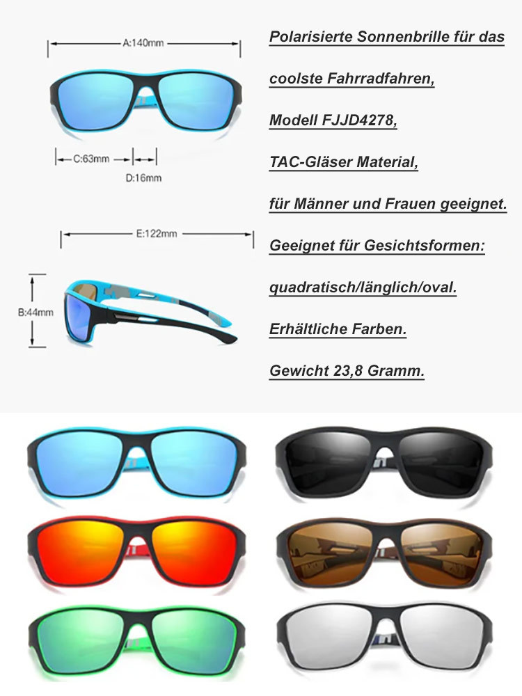 Herren Polarisationssonnenbrille mit bunten Gläsern und Band