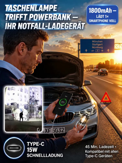 Schlüsselanhänger LED Taschenlampe Powerbank 🔦🔋