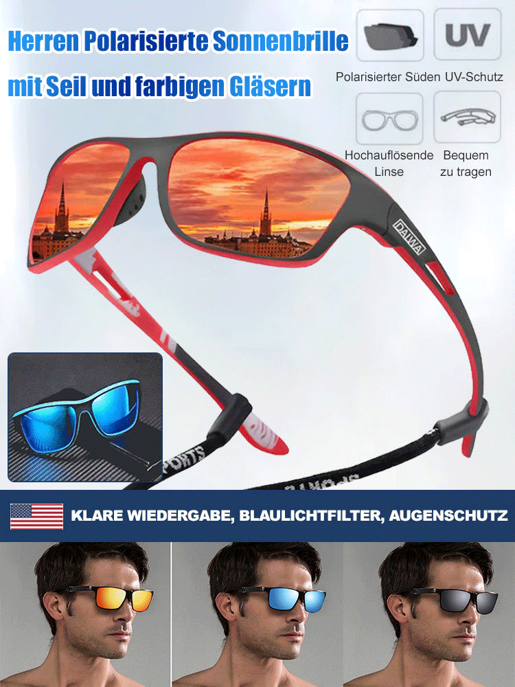 Herren Polarisationssonnenbrille mit bunten Gläsern und Band