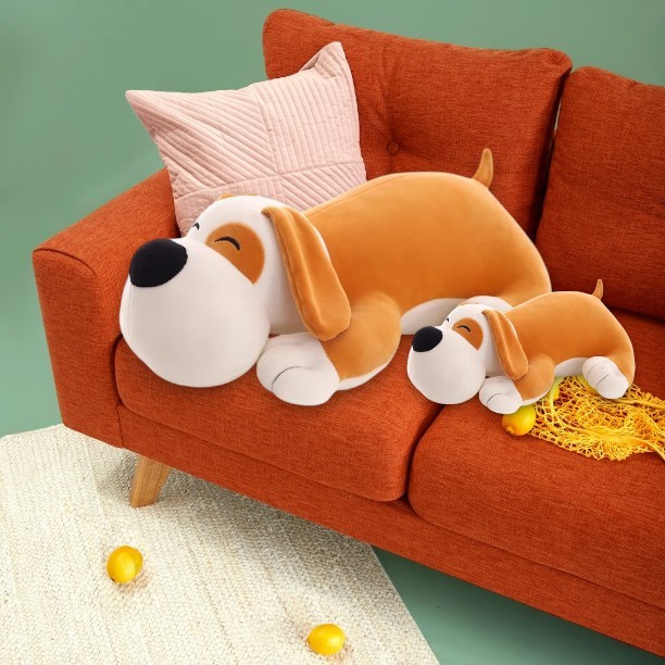 Cute Brown Happy Dog Tummy Time Pillow | Soft Adorable Puppy Birthday Fun  Doggy Gifts