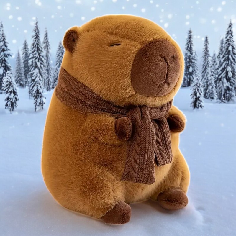 Cute Brown Capybara Scarf Tummy Time Pillow Plush Toy | 9.7-inch to 20-inch