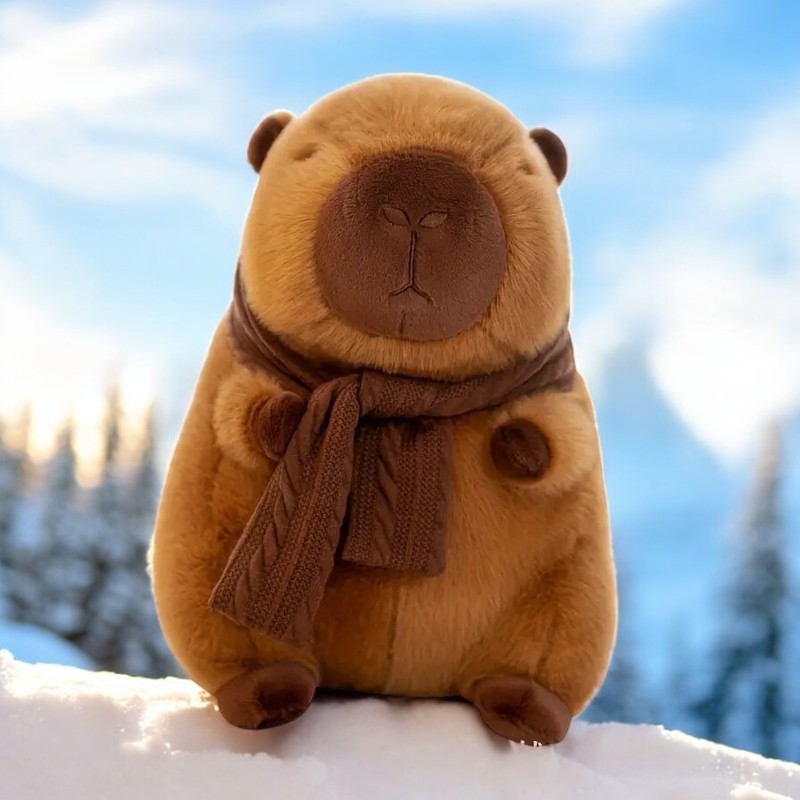 Cute Brown Capybara Scarf Tummy Time Pillow Plush Toy | 9.7-inch to 20-inch
