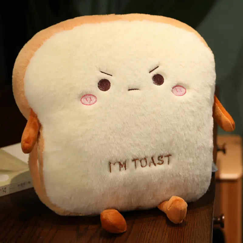 Cute Toast Bread Plushie Tummy Time Happy Face Pillow Plush Toy | 15.74-inch