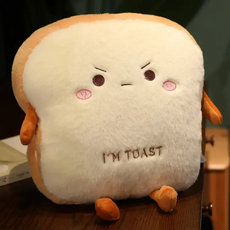 Cute Toast Bread Plushie Tummy Time Happy Face Pillow Plush Toy | 15.74-inch