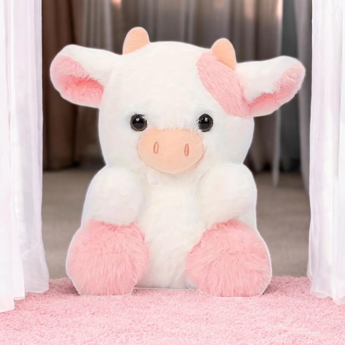 Cute Light Pink Cow Tummy Time Pillow Plush Toy | 7.87-inch Gift