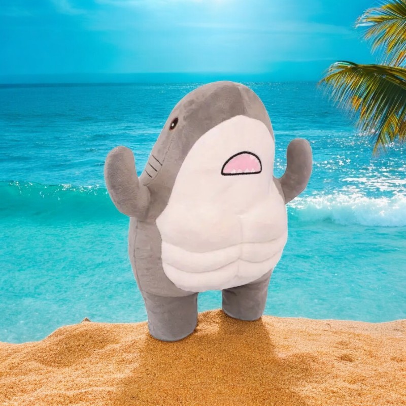 Cute Large Muscle Gray Shark Tummy Time Pillow Plush Toy Gift Kids | 16.0-inch