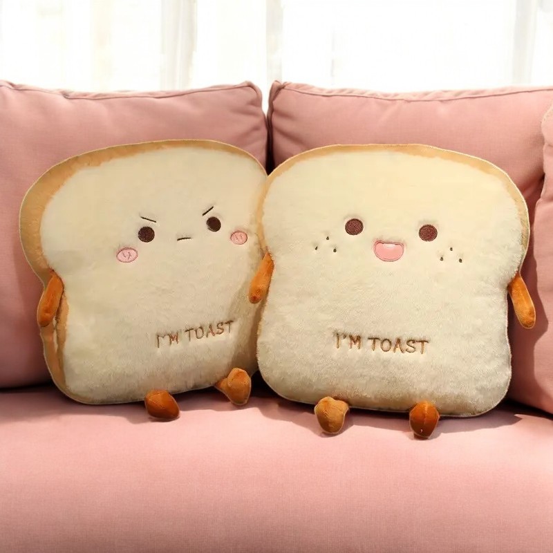 Cute Toast Bread Plushie Tummy Time Happy Face Pillow Plush Toy | 15.74-inch