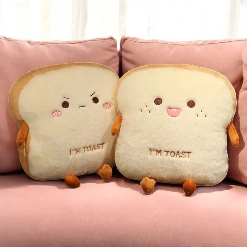 Cute Toast Bread Plushie Tummy Time Happy Face Pillow Plush Toy | 15.74-inch