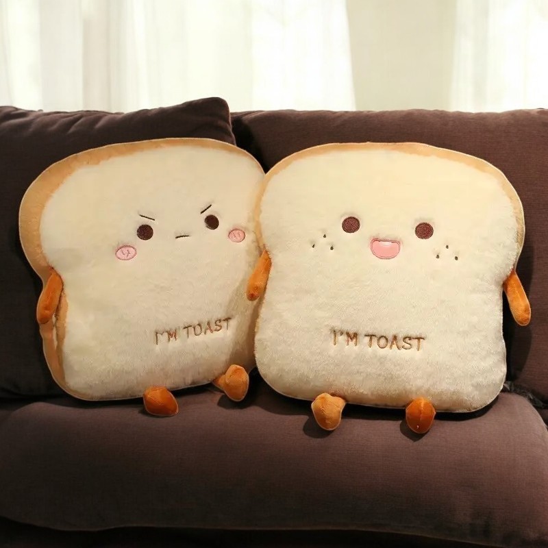 Cute Toast Bread Plushie Tummy Time Happy Face Pillow Plush Toy | 15.74-inch