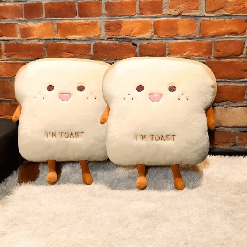 Cute Toast Bread Plushie Tummy Time Happy Face Pillow Plush Toy | 15.74-inch
