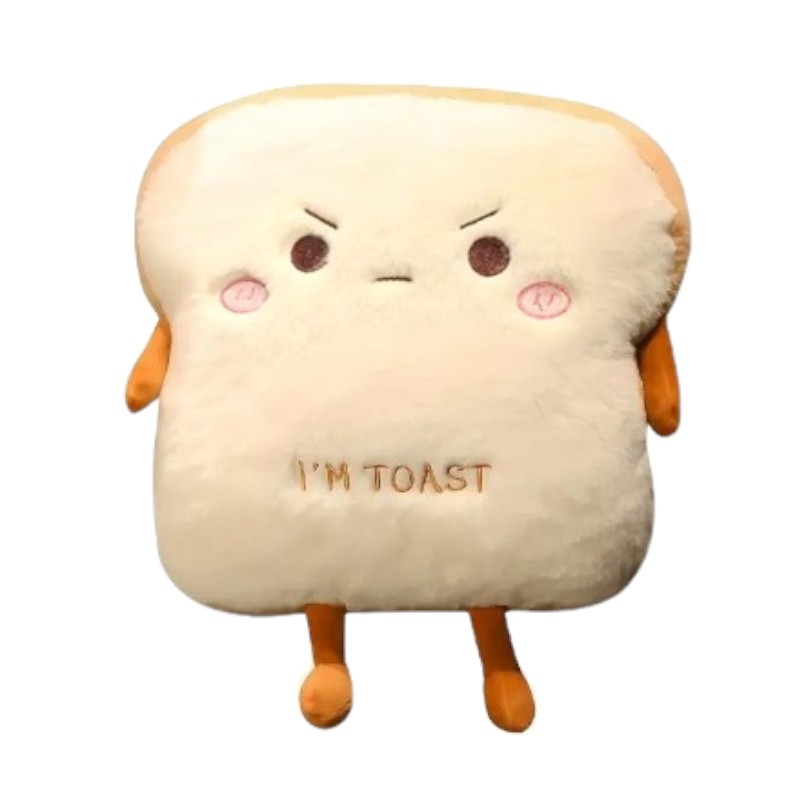 Cute Toast Bread Plushie Tummy Time Happy Face Pillow Plush Toy | 15.74-inch