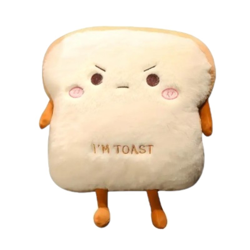 Cute Toast Bread Plushie Tummy Time Happy Face Pillow Plush Toy | 15.74-inch