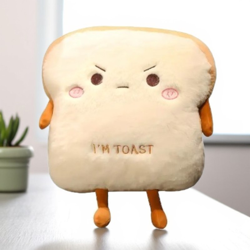 Cute Toast Bread Plushie Tummy Time Happy Face Pillow Plush Toy | 15.74-inch