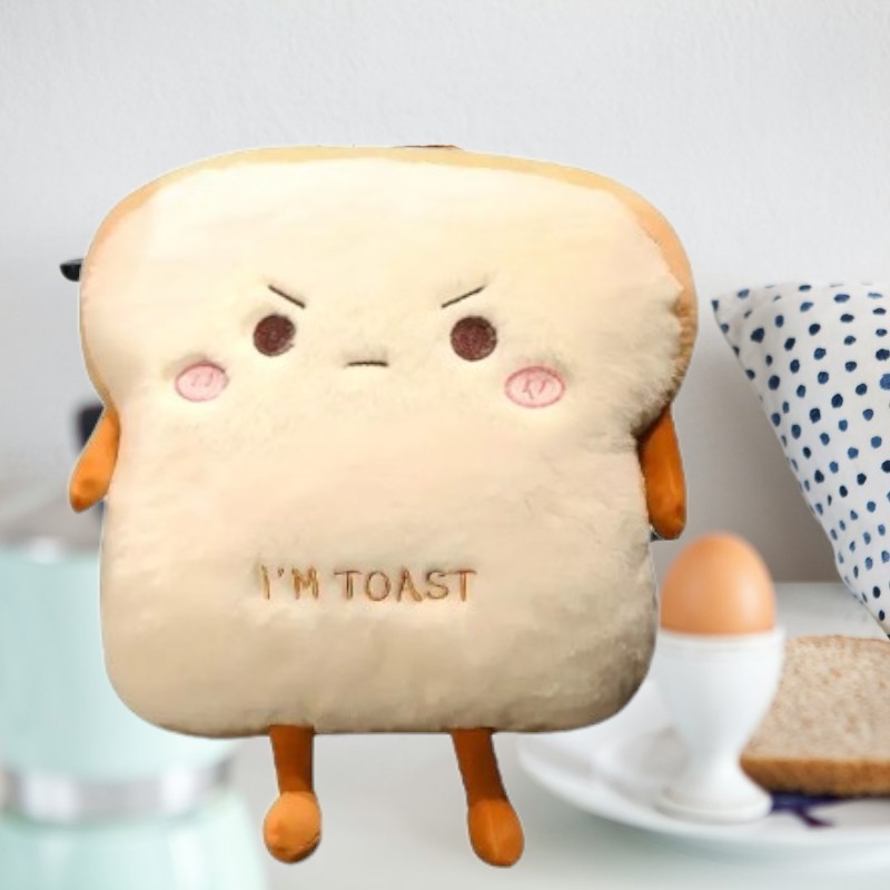 Cute Toast Bread Plushie Tummy Time Happy Face Pillow Plush Toy | 15.74-inch