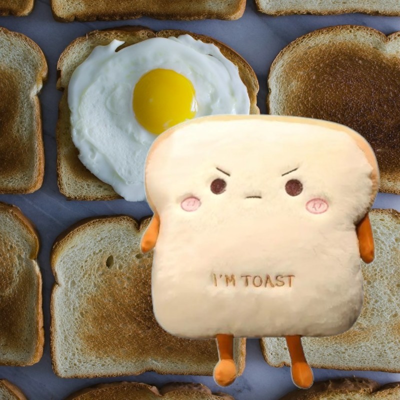 Cute Toast Bread Plushie Tummy Time Happy Face Pillow Plush Toy | 15.74-inch