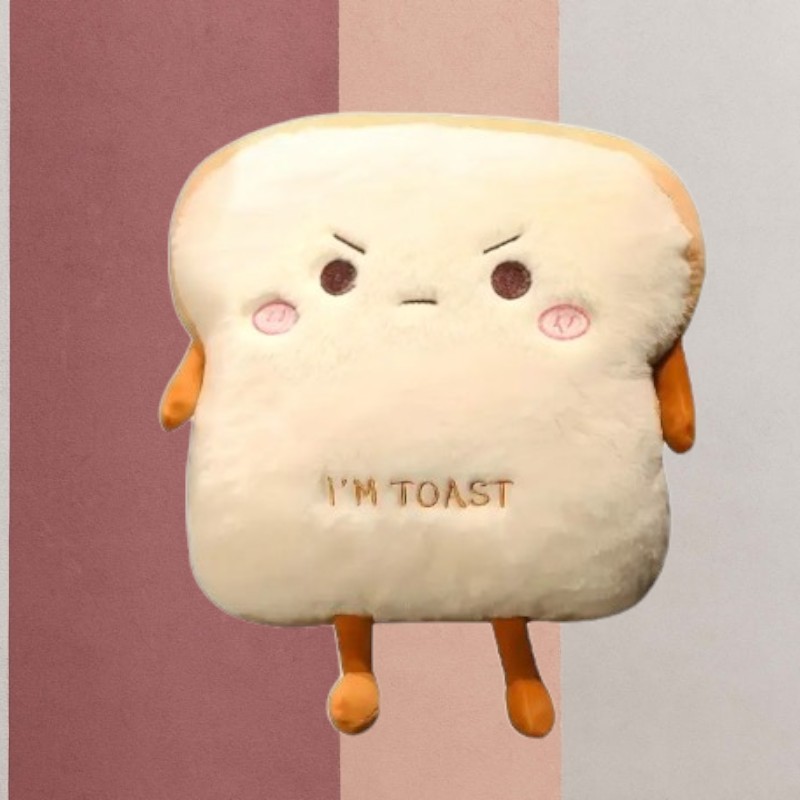 Cute Toast Bread Plushie Tummy Time Happy Face Pillow Plush Toy | 15.74-inch
