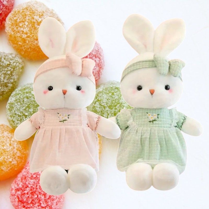 Soft Light Green Pink Baby Bunny Tummy Time Pillow Plush Toy | 15.8-inch