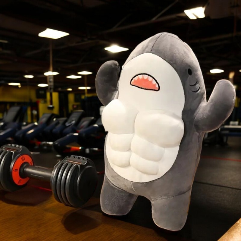 Cute Large Muscle Gray Shark Tummy Time Pillow Plush Toy Gift Kids | 16.0-inch