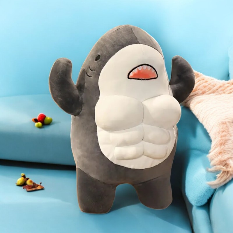 Cute Large Muscle Gray Shark Tummy Time Pillow Plush Toy Gift Kids | 16.0-inch
