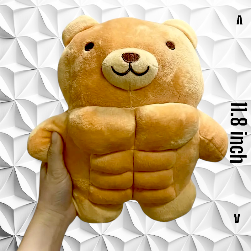 Cute  Muscle Teddy Bear Tummy Time Pillow Plush Toy | 11.8-inch Soft Teddy Bear