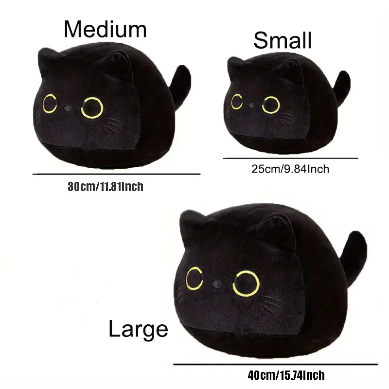 Cute Round Black Cat Tummy Time Pillow Plush Toy | 10-inch to 21-inch