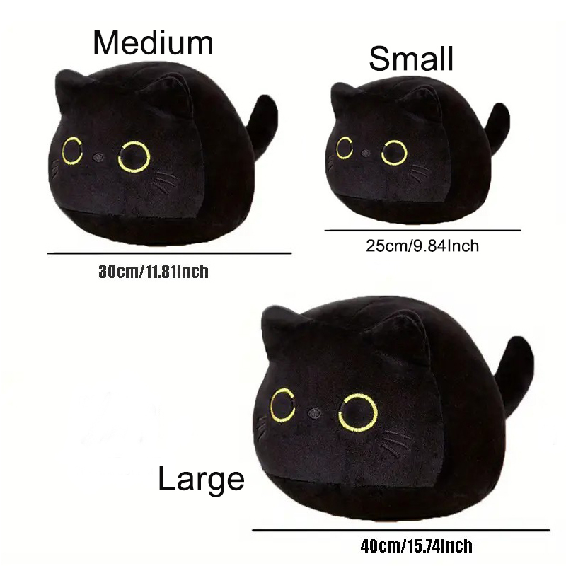 Cute Round Black Cat Tummy Time Pillow Plush Toy | 10-inch to 21-inch