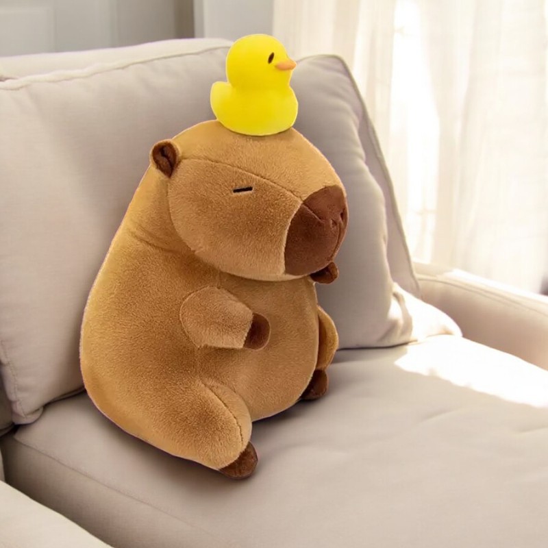 Cute Brown Capybara Yellow Ducky  Shower Soft Pillow Plush Toy | 17.7-inch