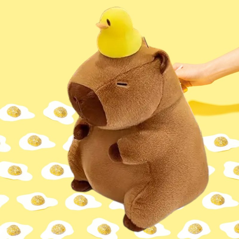 Cute Brown Capybara Yellow Ducky  Shower Soft Pillow Plush Toy | 17.7-inch