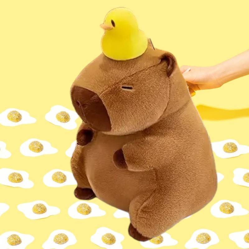 Cute Brown Capybara Yellow Ducky  Shower Soft Pillow Plush Toy | 17.7-inch