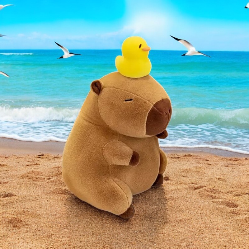 Cute Brown Capybara Yellow Ducky  Shower Soft Pillow Plush Toy | 17.7-inch
