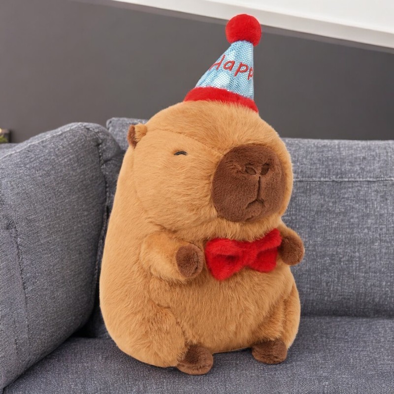 Capybara Happy Birthday Blue Hat Tummy Time Pillow Plush Toy | 11.71-inch