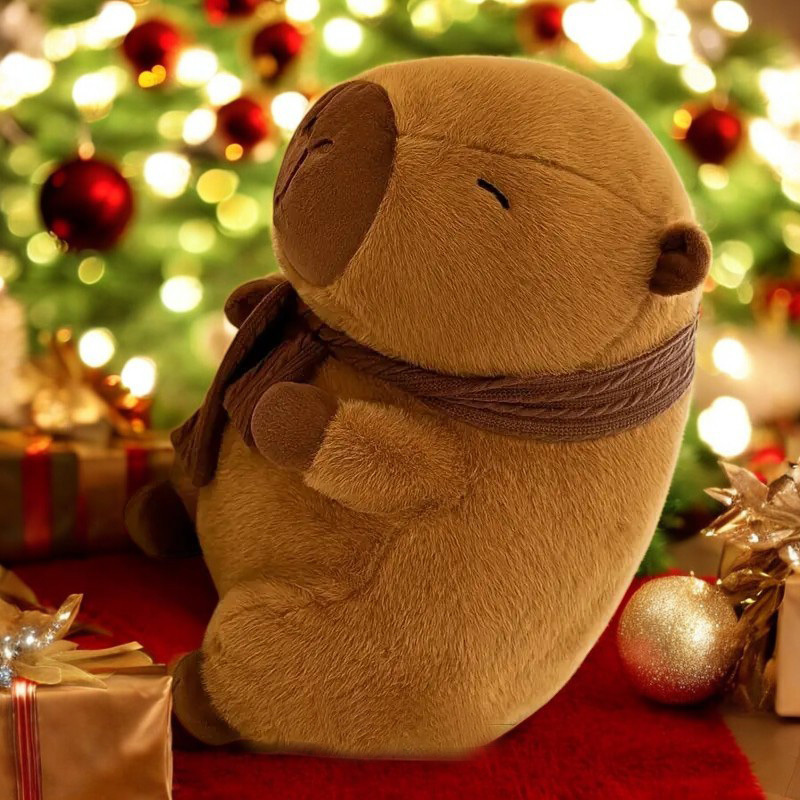 Cute Brown Capybara Scarf Tummy Time Pillow Plush Toy | 9.7-inch to 20-inch