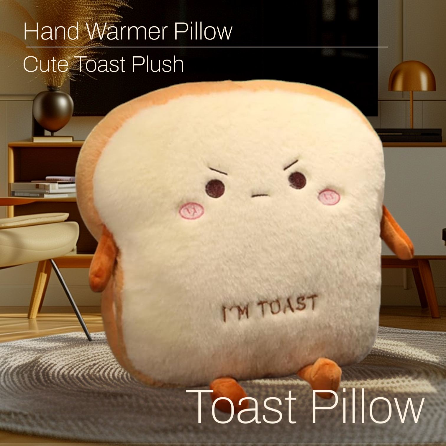 Cute Toast Bread Plushie Tummy Time Happy Face Pillow Plush Toy | 15.74-inch