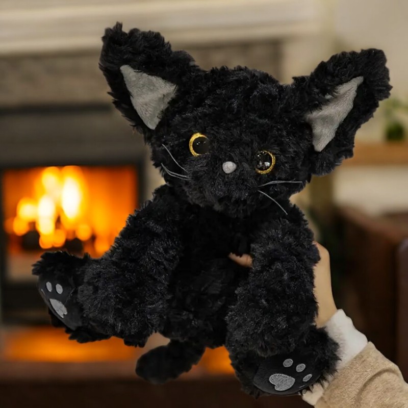 Cute Big Eyes Black Cat Tummy Time Pillow Plush Toy | 11.8-inch Soft Doll