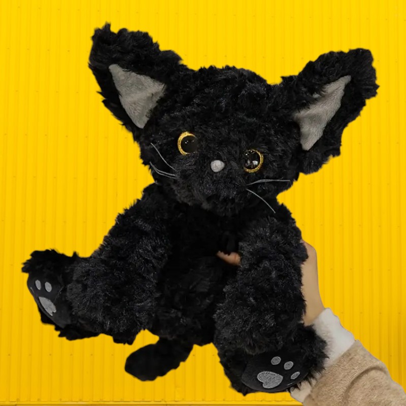 Cute Big Eyes Black Cat Tummy Time Pillow Plush Toy | 11.8-inch Soft Doll