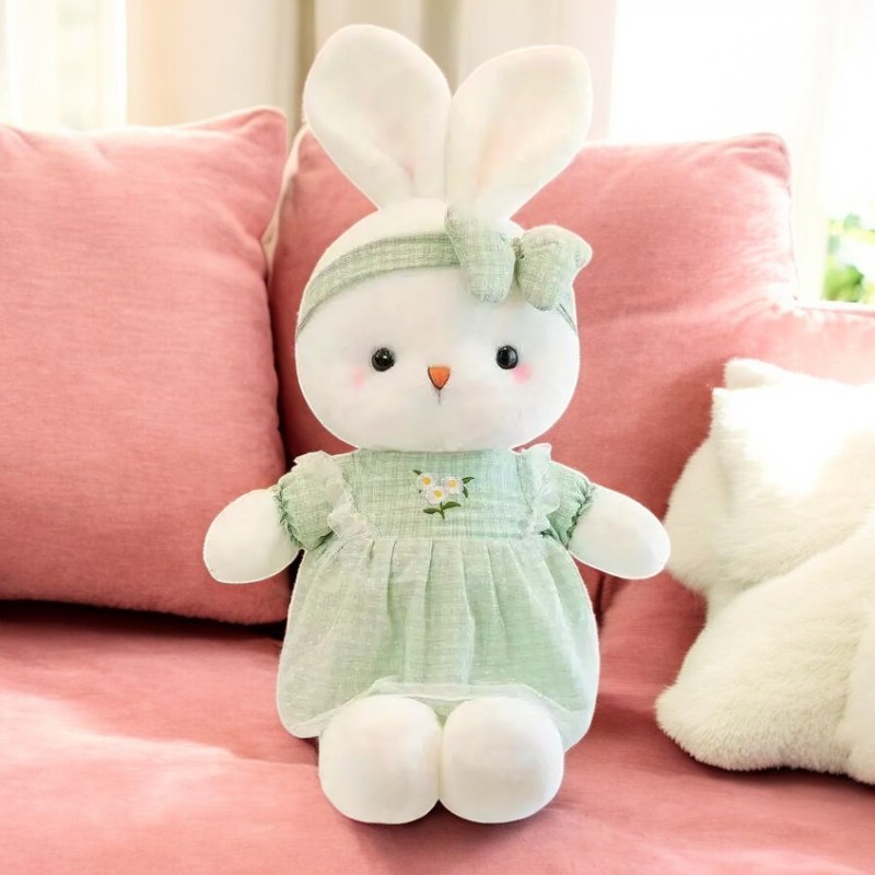 Soft Light Green Pink Baby Bunny Tummy Time Pillow Plush Toy | 15.8-inch