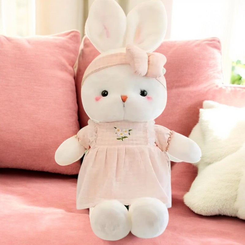 Soft Light Green Pink Baby Bunny Tummy Time Pillow Plush Toy | 15.8-inch