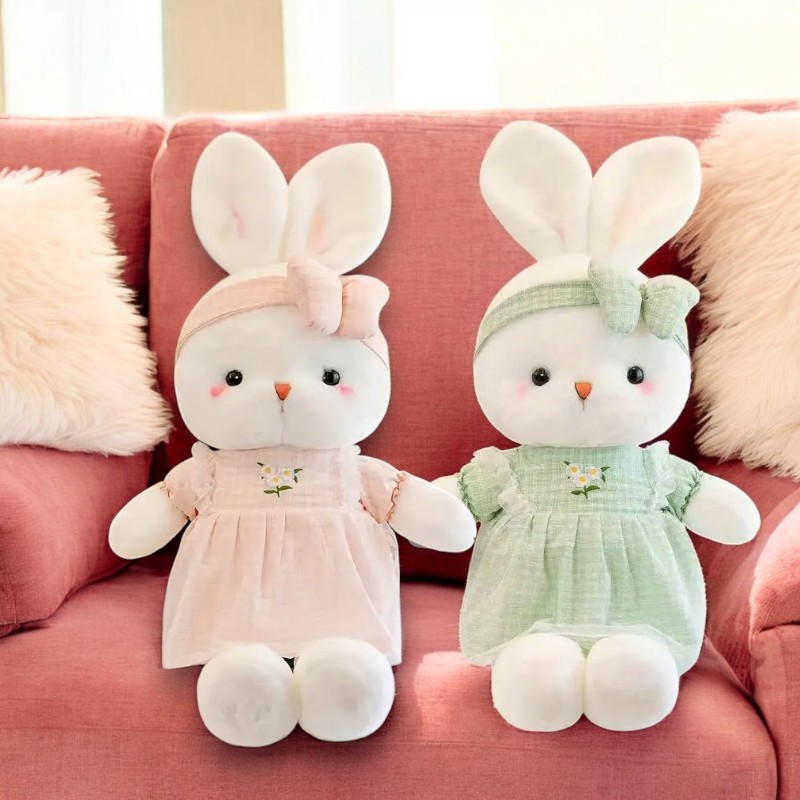 Soft Light Green Pink Baby Bunny Tummy Time Pillow Plush Toy | 15.8-inch
