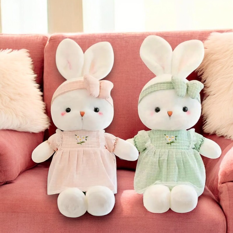 Soft Light Green Pink Baby Bunny Tummy Time Pillow Plush Toy | 15.8-inch